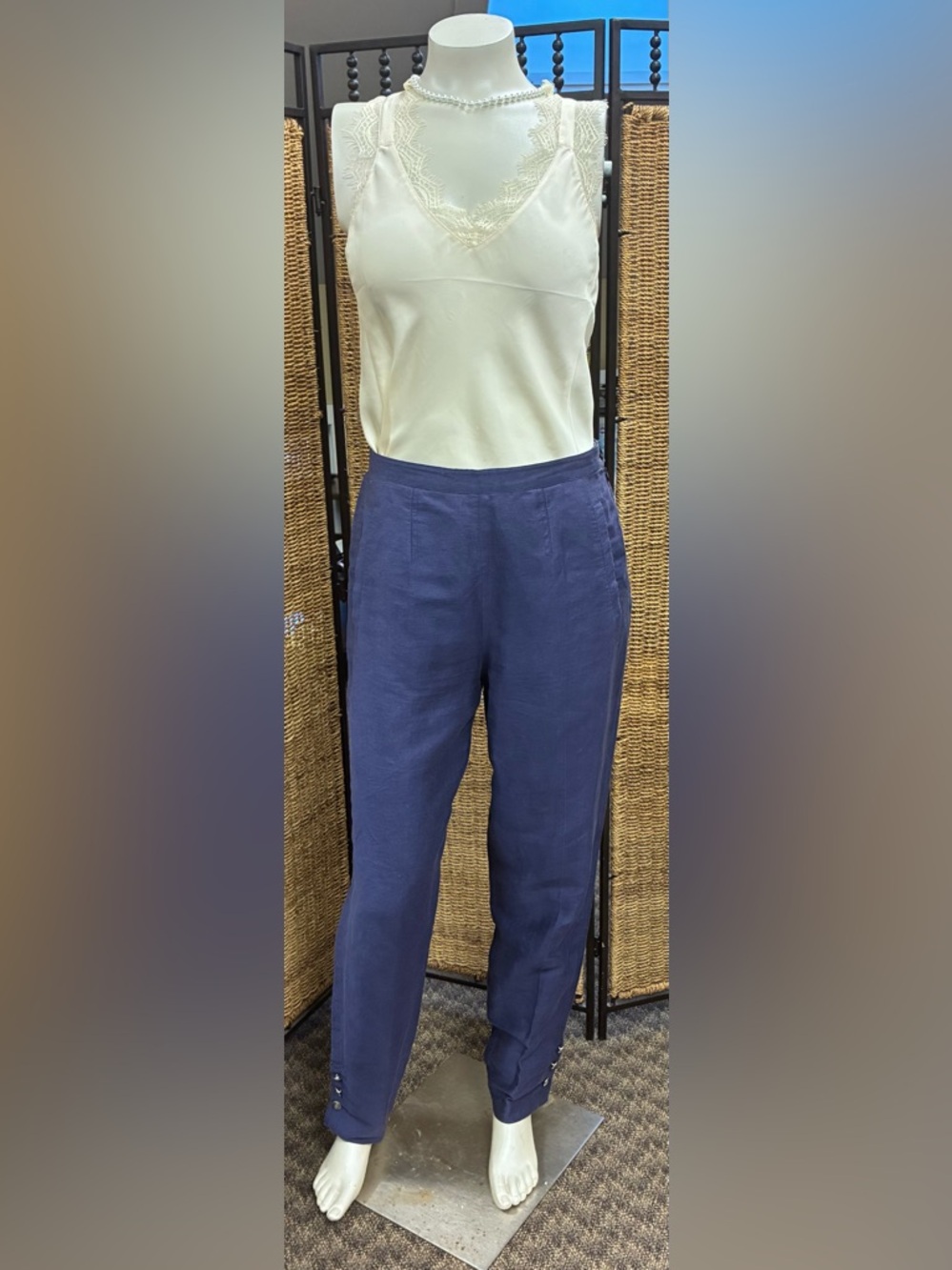Escada Margaretha Ley Linen Suit Set Blue EU 40 Blazer Pants Vintage Designer - Picture 4 of 9